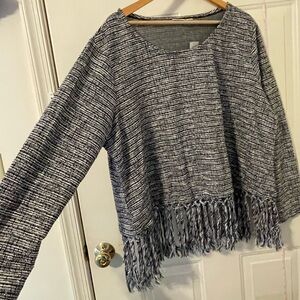 Women's Black and White Sweater with Fringe